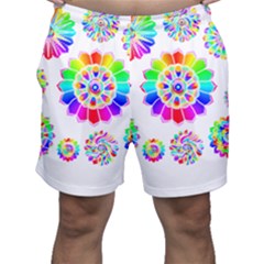 Rainbow Flowers T- Shirt Rainbow Psychedelic Floral Power Pattern T- Shirt Men s Shorts