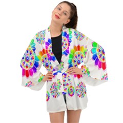 Rainbow Flowers T- Shirt Rainbow Psychedelic Floral Power Pattern T- Shirt Long Sleeve Kimono by maxcute