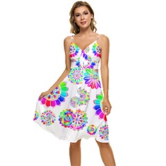 Rainbow Flowers T- Shirt Rainbow Psychedelic Floral Power Pattern T- Shirt Sleeveless Tie Front Chiffon Dress