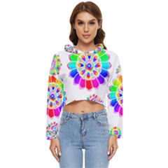 Rainbow Flowers T- Shirt Rainbow Psychedelic Floral Power Pattern T- Shirt Women s Lightweight Cropped Hoodie by maxcute