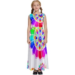 Rainbow Flowers T- Shirt Rainbow Psychedelic Floral Power Pattern T- Shirt Kids  Satin Sleeveless Maxi Dress by maxcute