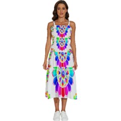 Rainbow Flowers T- Shirt Rainbow Psychedelic Floral Power Pattern T- Shirt Sleeveless Shoulder Straps Boho Dress