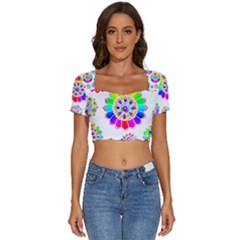 Rainbow Flowers T- Shirt Rainbow Psychedelic Floral Power Pattern T- Shirt Short Sleeve Square Neckline Crop Top  by maxcute