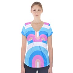 Rainbow T- Shirt Aqua Double Rainbow Arc T- Shirt Short Sleeve Front Detail Top by maxcute