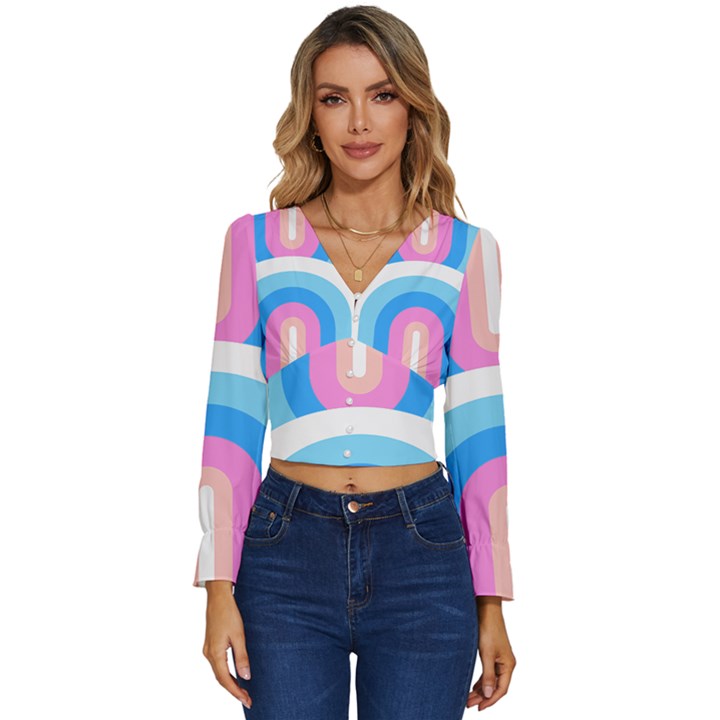 Rainbow T- Shirt Aqua Double Rainbow Arc T- Shirt Long Sleeve V-Neck Top