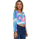 Rainbow T- Shirt Aqua Double Rainbow Arc T- Shirt Long Sleeve V-Neck Top View3