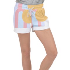 Rainbow T- Shirt Blue Rainbow Arc With Sun T- Shirt Velour Lounge Shorts by maxcute