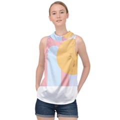 Rainbow T- Shirt Blue Rainbow Arc With Sun T- Shirt High Neck Satin Top by maxcute