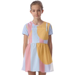 Rainbow T- Shirt Blue Rainbow Arc With Sun T- Shirt Kids  Short Sleeve Pinafore Style Dress