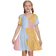 Rainbow T- Shirt Blue Rainbow Arc With Sun T- Shirt Kids  Short Sleeve Tiered Mini Dress by maxcute