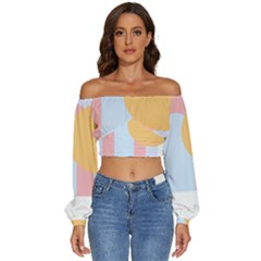 Rainbow T- Shirt Blue Rainbow Arc With Sun T- Shirt Long Sleeve Crinkled Weave Crop Top