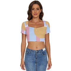 Rainbow T- Shirt Blue Rainbow Arc With Sun T- Shirt Short Sleeve Square Neckline Crop Top 