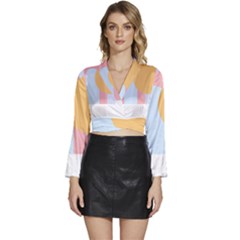 Rainbow T- Shirt Blue Rainbow Arc With Sun T- Shirt Long Sleeve Tie Back Satin Wrap Top