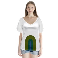 Rainbow T- Shirt Pink And Green Double Rainbow Arc T- Shirt V-neck Flutter Sleeve Top by maxcute