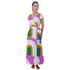 Rainbow T- Shirt Pink Double Rainbow Arc T- Shirt Flutter Sleeve Maxi Dress by maxcute