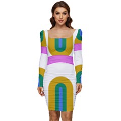 Rainbow T- Shirt Pink Double Rainbow Arc T- Shirt Women Long Sleeve Ruched Stretch Jersey Dress by maxcute