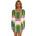 Rainbow T- Shirt Pink Double Rainbow Arc T- Shirt Long Sleeve Square Neck Bodycon Velour Dress View1