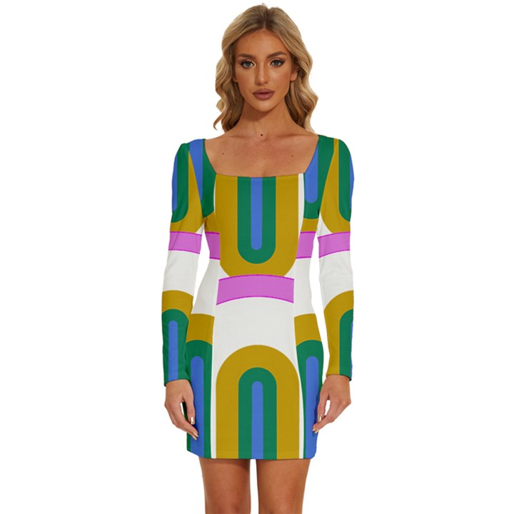 Rainbow T- Shirt Pink Double Rainbow Arc T- Shirt Long Sleeve Square Neck Bodycon Velour Dress