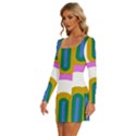 Rainbow T- Shirt Pink Double Rainbow Arc T- Shirt Long Sleeve Square Neck Bodycon Velour Dress View2