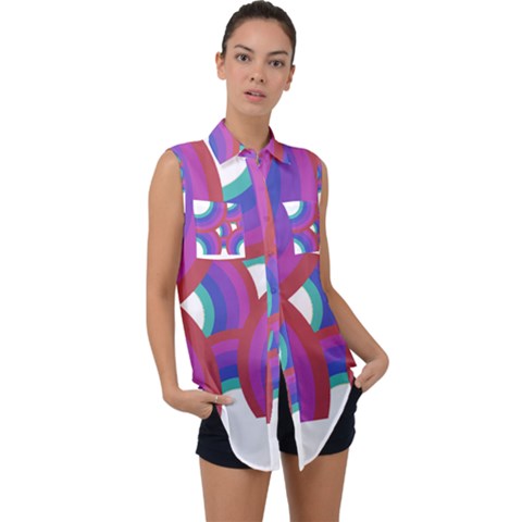 Rainbow T- Shirt Psychedelic Rainbow T- Shirt Sleeveless Chiffon Button Shirt by maxcute