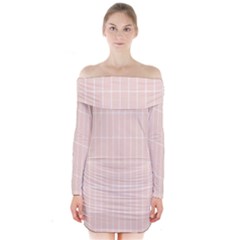 Rectangular Seamless Pattern T- Shirt Rectangular Grid Pattern - Pale Pink T- Shirt Long Sleeve Off Shoulder Dress by maxcute