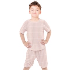 Rectangular Seamless Pattern T- Shirt Rectangular Grid Pattern - Pale Pink T- Shirt Kids  Tee And Shorts Set by maxcute