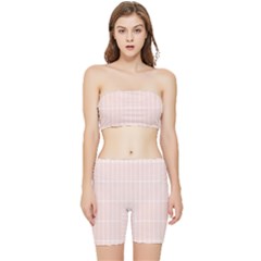 Rectangular Seamless Pattern T- Shirt Rectangular Grid Pattern - Pale Pink T- Shirt Stretch Shorts And Tube Top Set by maxcute