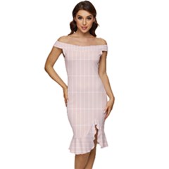 Rectangular Seamless Pattern T- Shirt Rectangular Grid Pattern - Pale Pink T- Shirt Off Shoulder Ruffle Split Hem Bodycon Dress