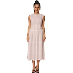 Rectangular Seamless Pattern T- Shirt Rectangular Grid Pattern - Pale Pink T- Shirt Sleeveless Round Neck Midi Dress