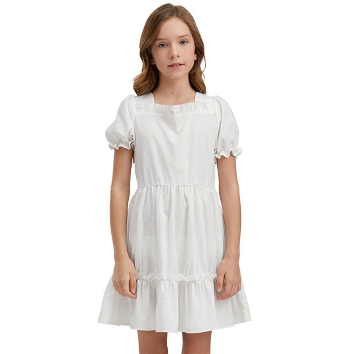 Rectangular T- Shirt Rectangular Grid Pattern - Grey T- Shirt Kids  Puff Sleeved Dress