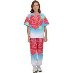 Rose T- Shirt Neotraditional Rose T- Shirt Kids  Tee And Pants Sports Set