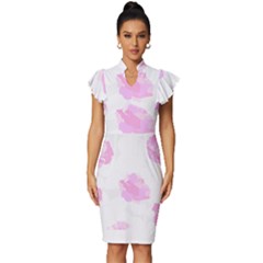 Roses T- Shirt Roses Life Pattern T- Shirt Vintage Frill Sleeve V-neck Bodycon Dress