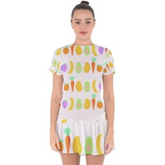 Seamless Pattern Fruits And Vegetables T- Shirt Seamless Pattern Fruits And Vegetables T- Shirt Drop Hem Mini Chiffon Dress by maxcute