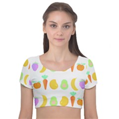 Seamless Pattern Fruits And Vegetables T- Shirt Seamless Pattern Fruits And Vegetables T- Shirt Velvet Short Sleeve Crop Top  by maxcute