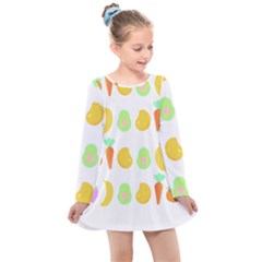 Seamless Pattern Fruits And Vegetables T- Shirt Seamless Pattern Fruits And Vegetables T- Shirt Kids  Long Sleeve Dress by maxcute