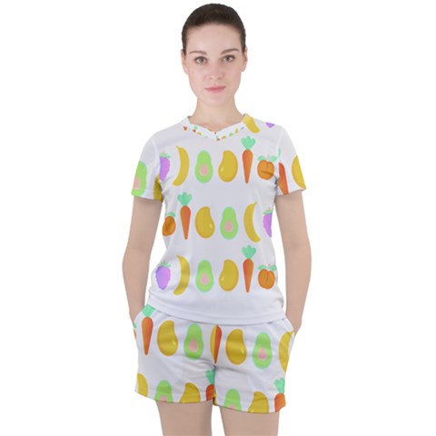 Seamless Pattern Fruits And Vegetables T- Shirt Seamless Pattern Fruits And Vegetables T- Shirt Women s Tee And Shorts Set by maxcute