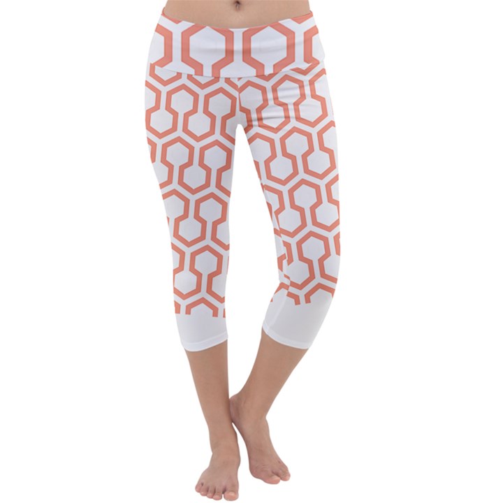 Shining Stephen King T- Shirt Geometric Pattern Looped Hexagons Orange Red Brown Capri Yoga Leggings