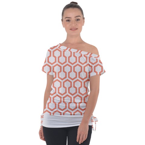 Shining Stephen King T- Shirt Geometric Pattern Looped Hexagons Orange Red Brown Off Shoulder Tie-up Tee by maxcute