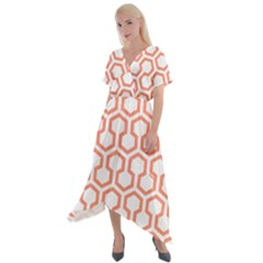 Shining Stephen King T- Shirt Geometric Pattern Looped Hexagons Orange Red Brown Cross Front Sharkbite Hem Maxi Dress by maxcute