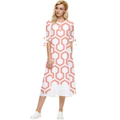 Shining Stephen King T- Shirt Geometric Pattern Looped Hexagons Orange Red Brown Bow Sleeve Chiffon Midi Dress by maxcute