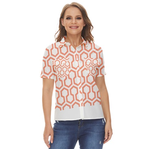 Shining Stephen King T- Shirt Geometric Pattern Looped Hexagons Orange Red Brown Women s Short Sleeve Double Pocket Shirt by maxcute