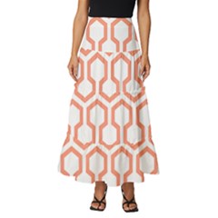 Shining Stephen King T- Shirt Geometric Pattern Looped Hexagons Orange Red Brown Tiered Ruffle Maxi Skirt