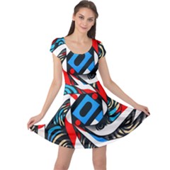 Abstract Background Pattern Cap Sleeve Dress