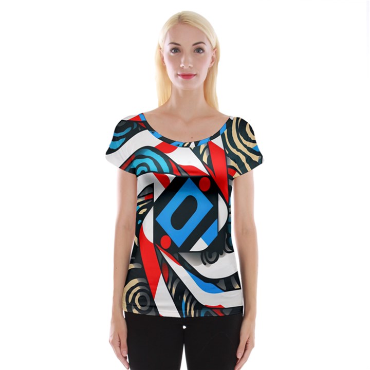 Abstract Background Pattern Cap Sleeve Top