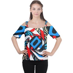 Abstract Background Pattern Cutout Shoulder Tee