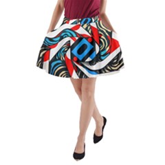 Abstract Background Pattern A-line Pocket Skirt