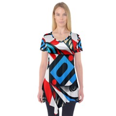 Abstract Background Pattern Short Sleeve Tunic 