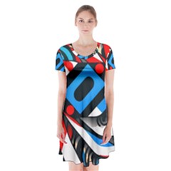 Abstract Background Pattern Short Sleeve V-neck Flare Dress