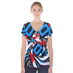 Abstract Background Pattern Short Sleeve Front Detail Top