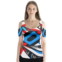 Abstract Background Pattern Butterfly Sleeve Cutout Tee 